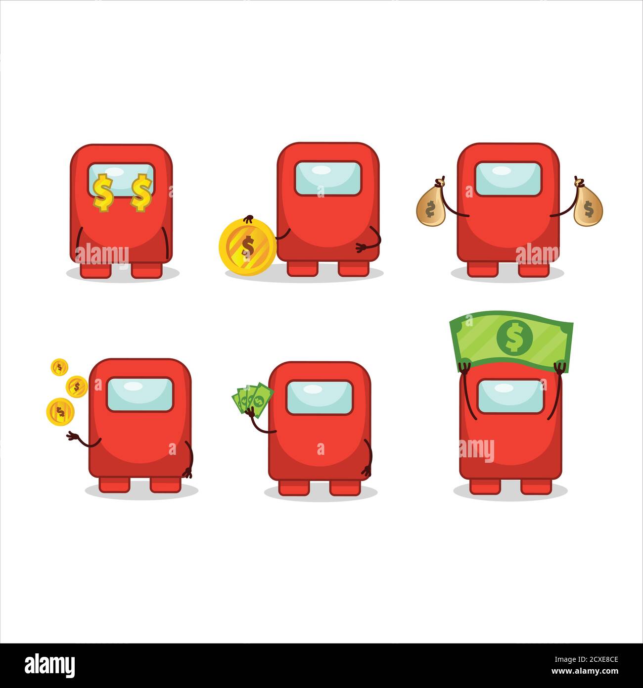 Among us red cartoon character with cute emoticon bring money Stock Vector