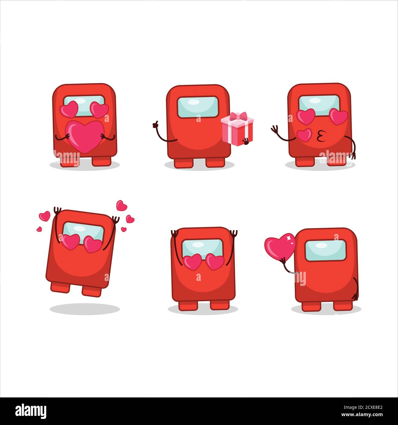 Among us red cartoon character with love cute emoticon Stock Vector