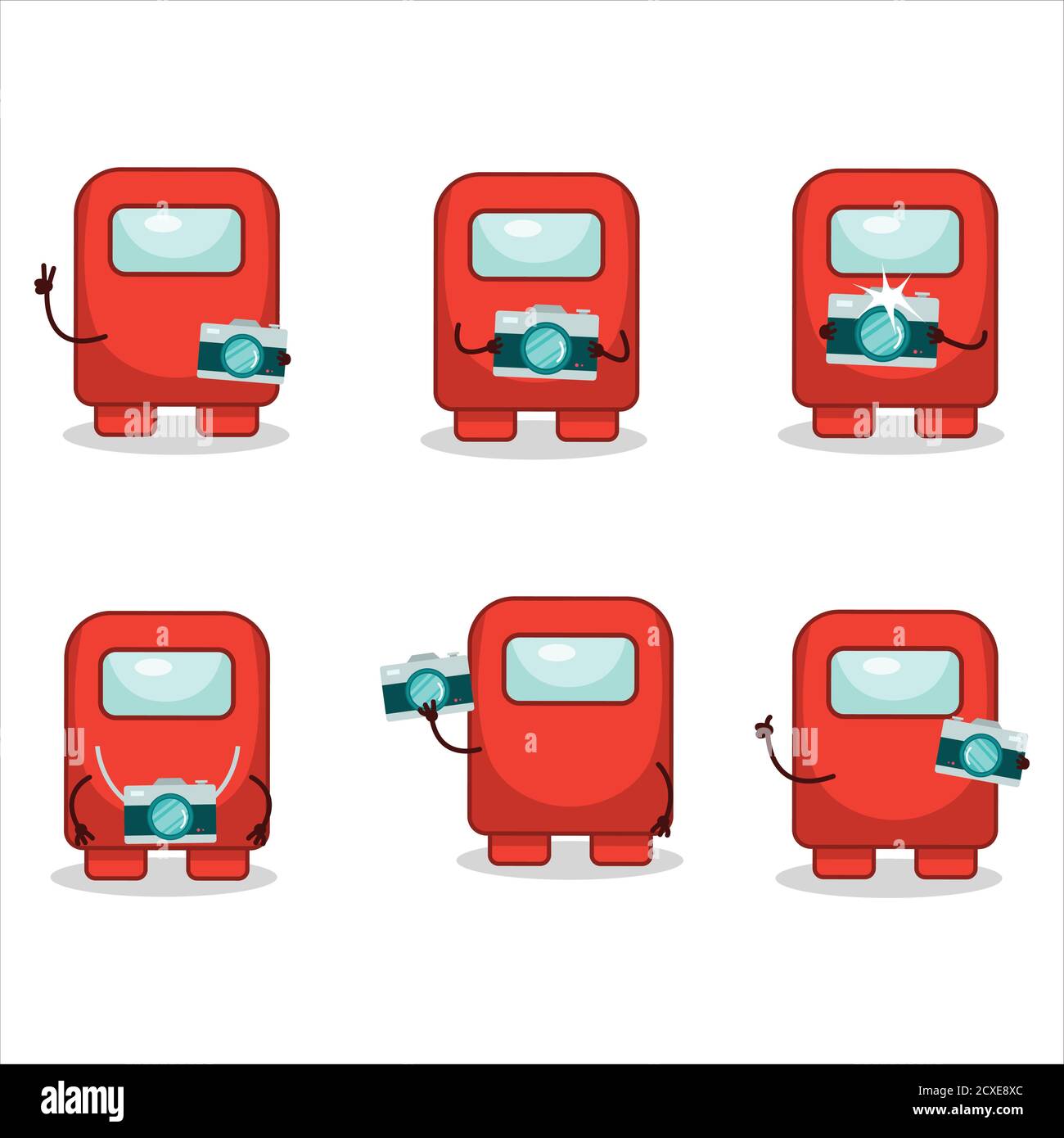 Photographer profession emoticon with among us red cartoon character Stock Vector
