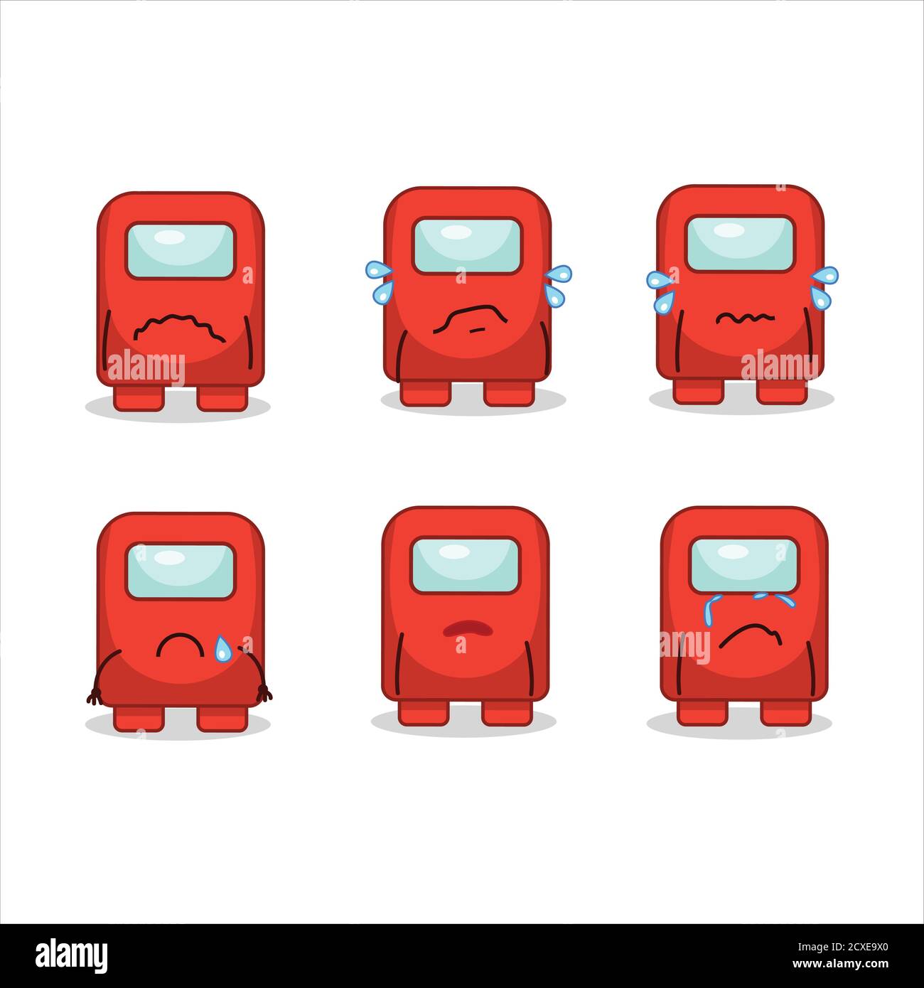 Among us red cartoon character with sad expression Stock Vector