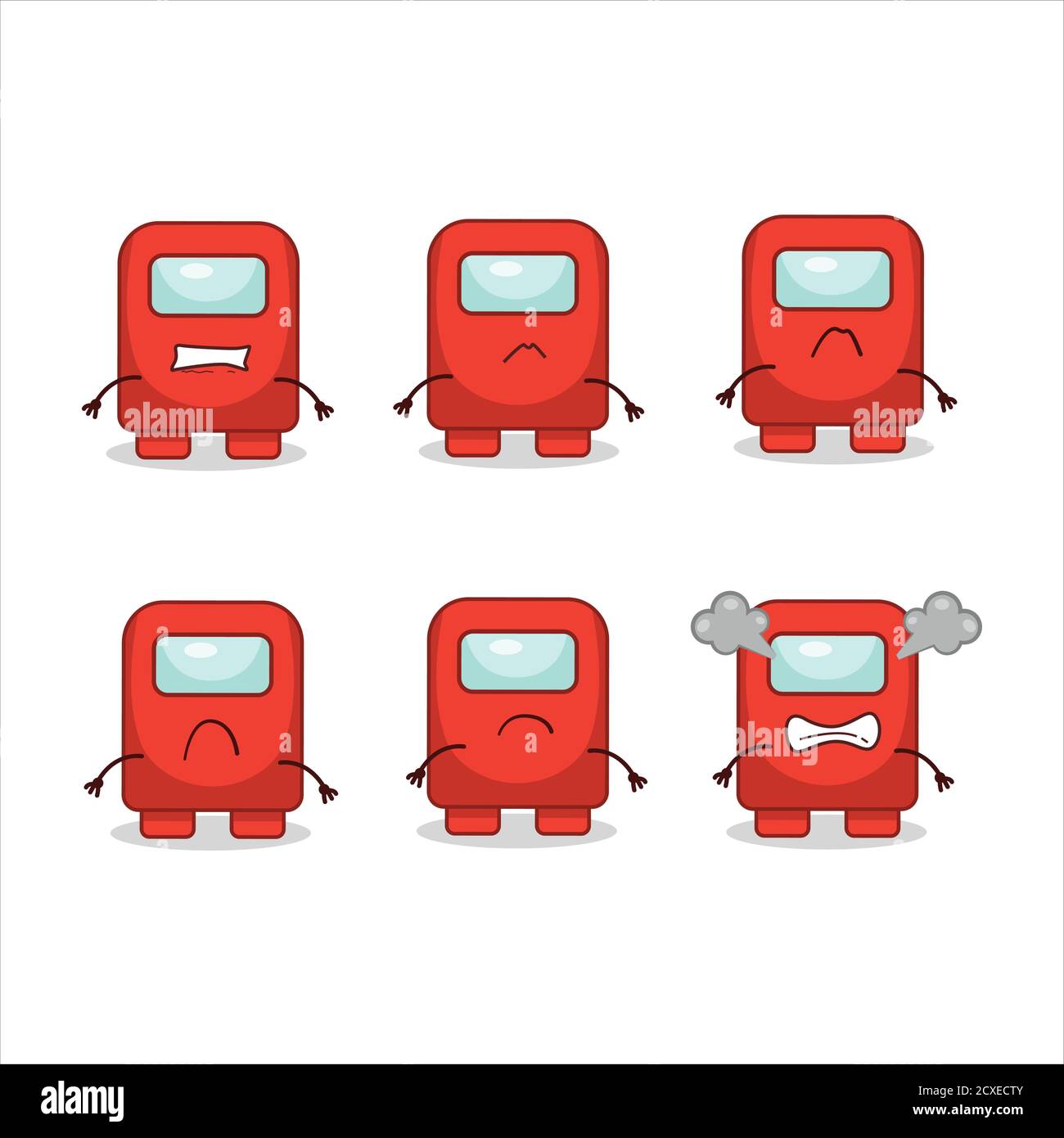 Among us red cartoon character with various angry expressions Stock Vector