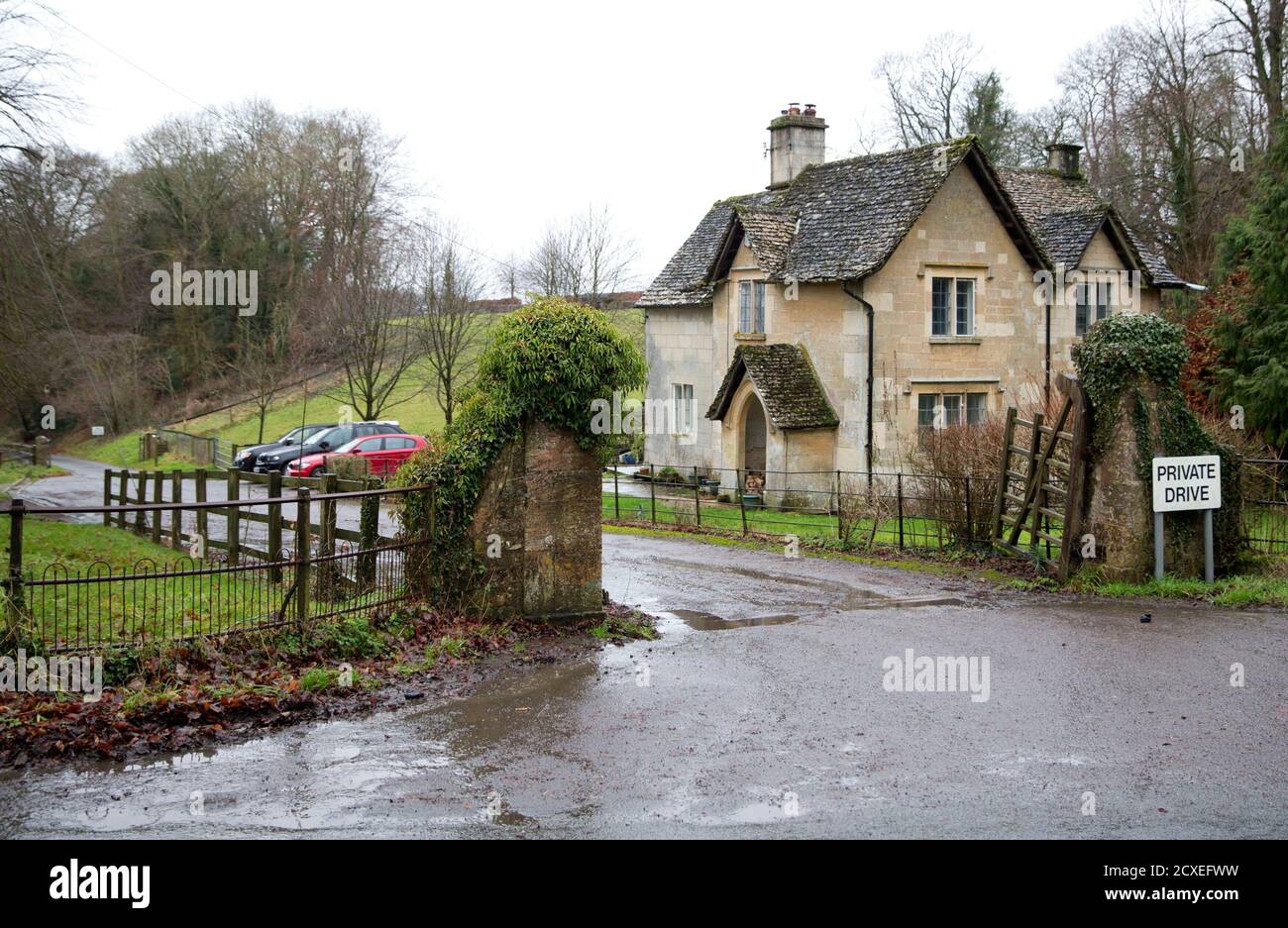 An entrance to the Gatcombe Park estate is seen in Gloucestershire,  southern England January 18, 2014. Zara Phillips, the daughter of Britain's  Princess Anne, gave birth to a daughter on Friday, and