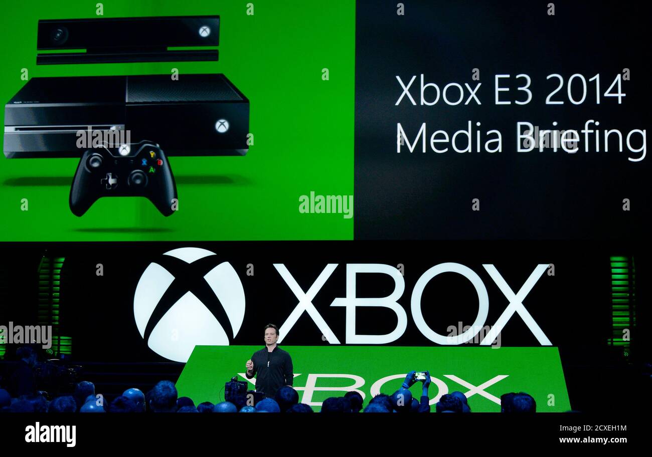 Phil Spencer, head of Microsoft's Xbox division and Microsoft Studios, speaks during the Xbox E3 Media Briefing at USC's Galen Center in Los Angeles, California June 9, 2014.REUTERS/Kevork Djansezian  (UNITED STATES - Tags: ENTERTAINMENT BUSINESS) Stock Photo