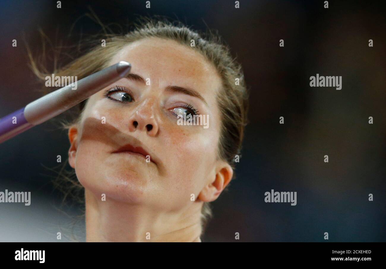 Goldie Sayers of Britain competes in the women's javelin throw final