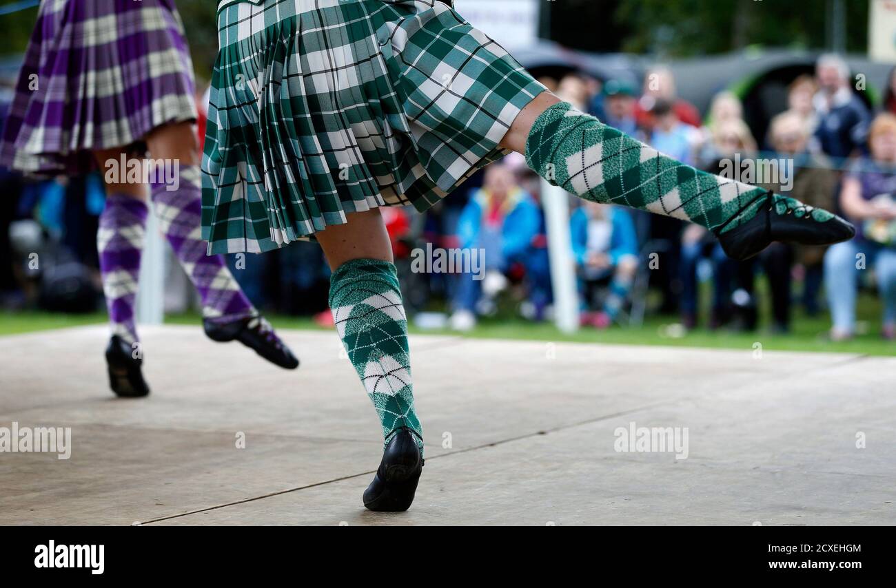 Highland dancers compete at the Birnam Highland Games in Scotland August 30, 2014. Scotland will hold a referendum on independence on September 18. REUTERS/Russell Cheyne (BRITAIN - Tags: SOCIETY POLITICS) Stock Photo