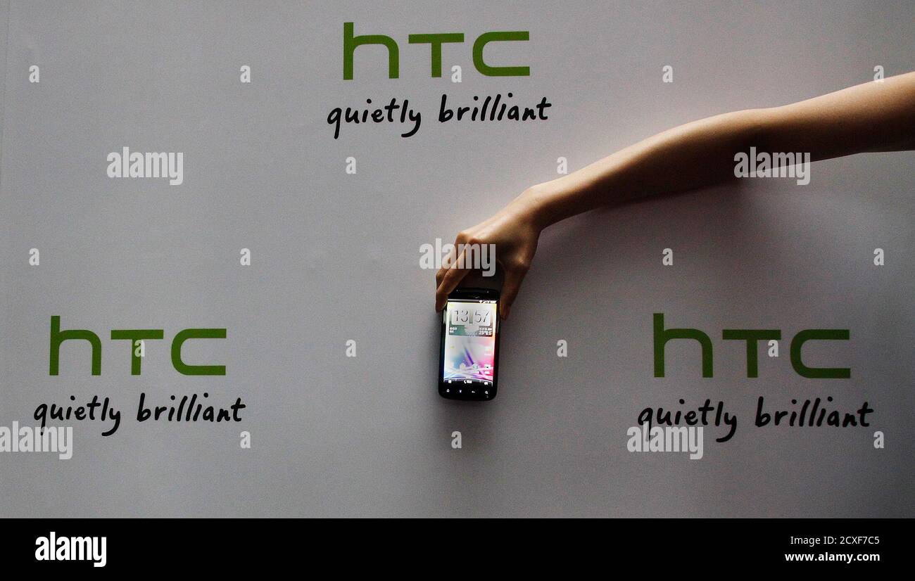 https www alamy com a new htc android based smartphone sensation is displayed during a news conference for the launch of the product in taipei may 27 2011 the mobile phone which was launched on friday features a 43 inch display screen and is priced at nt20900 or 725 reuterspichi chuang taiwan tags sci tech business image377733893 html