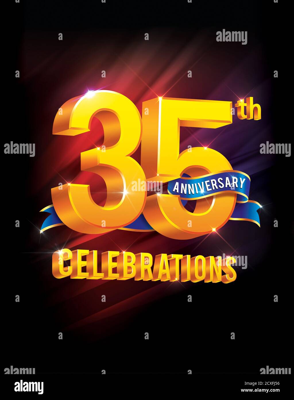 Golden 35th years anniversary celebrations on dark background Stock ...