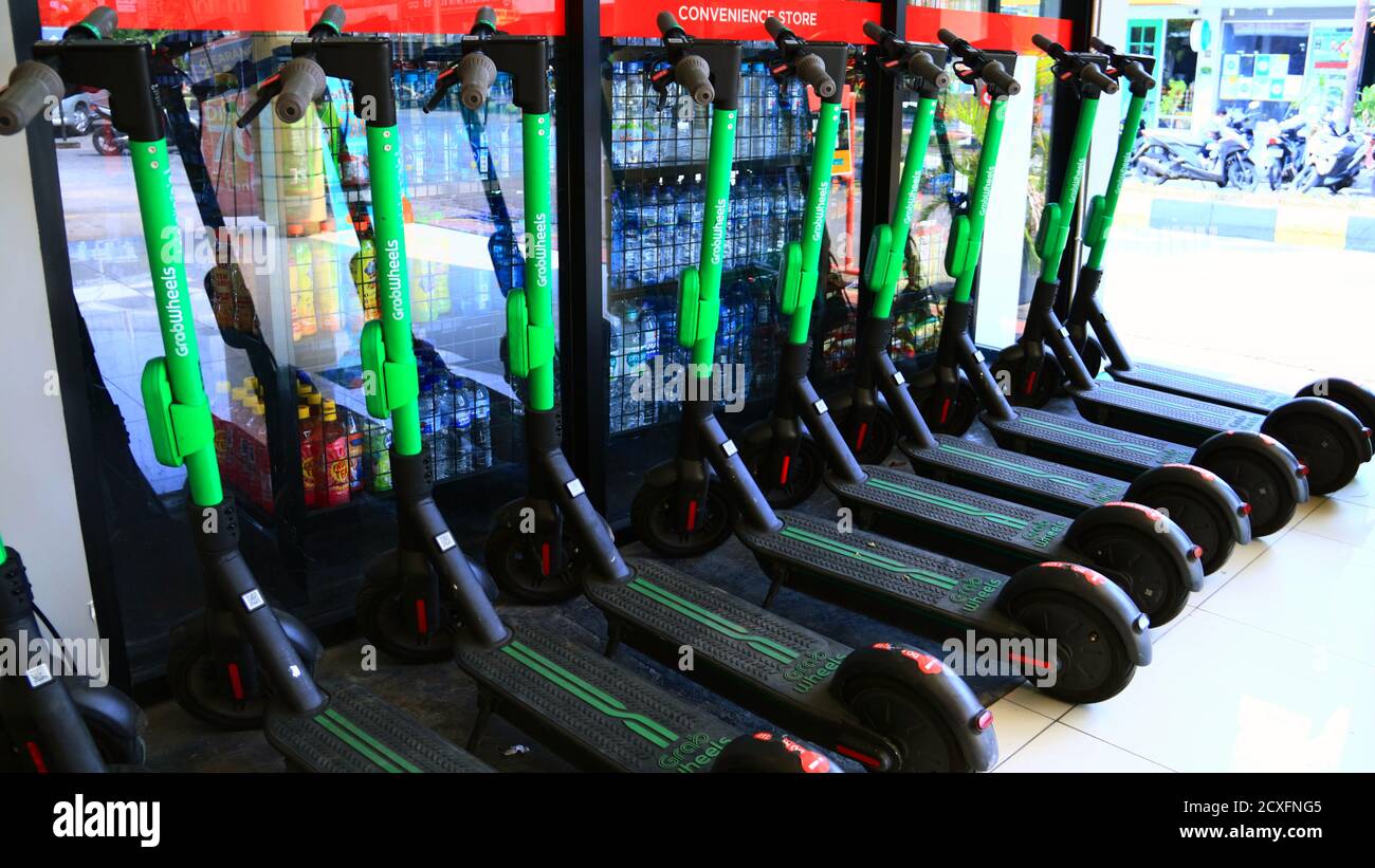 Jakarta, Indonesia November 11, 2019 GrabWheels eScooters rental at