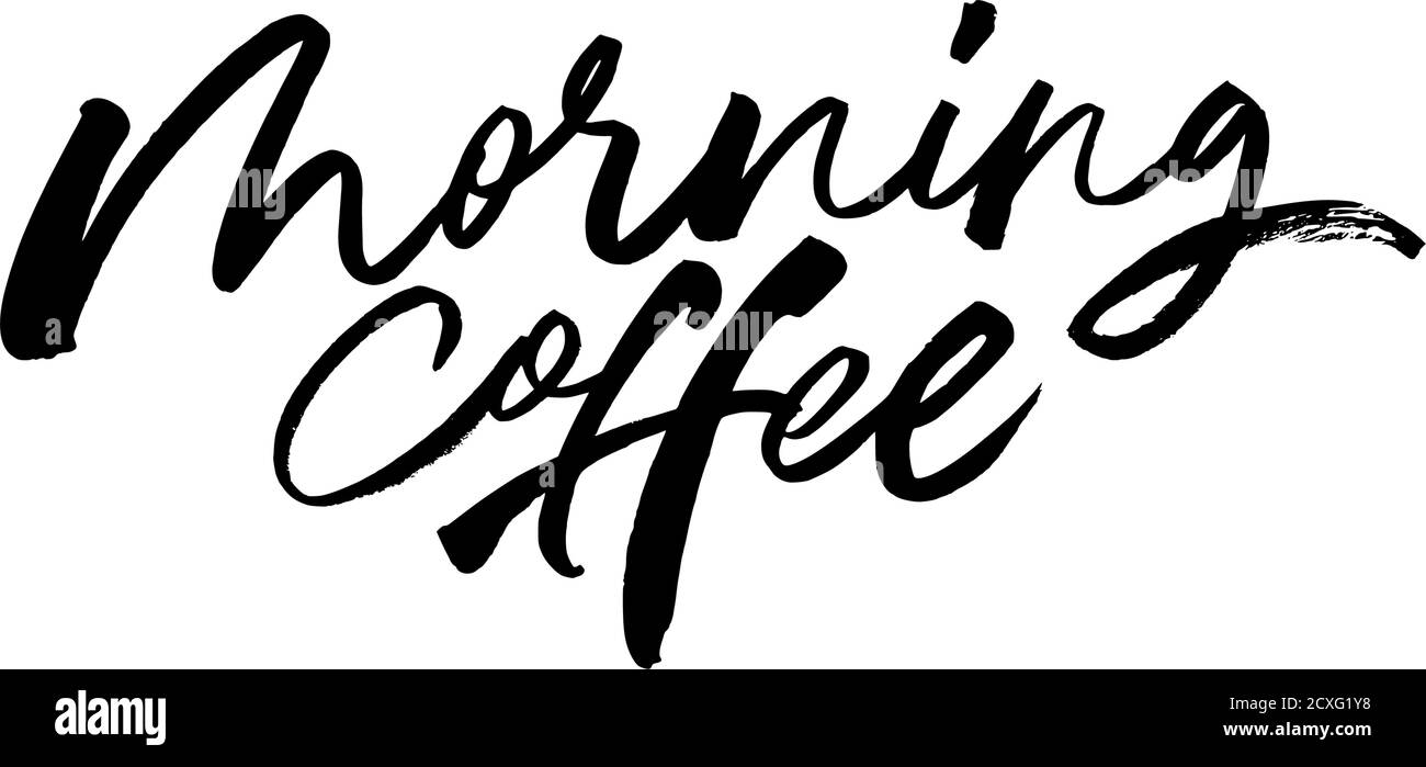 Morning coffee ink brush vector lettering.  Stock Vector