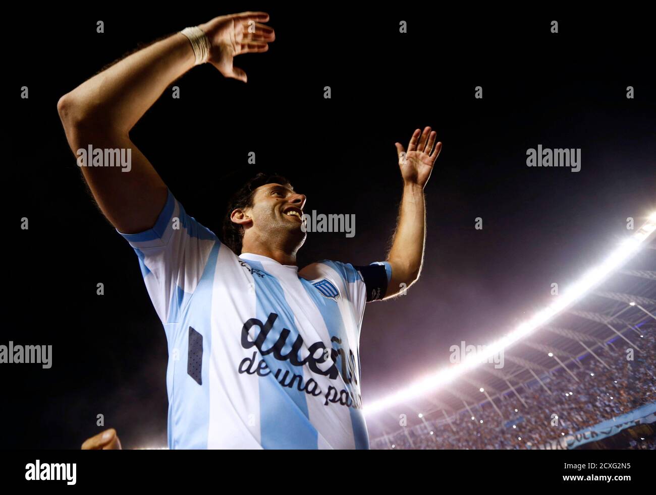 Racing Club S Diego Milito Celebrates After Defeating Godoy Cruz And Clinching The Argentine First Division Tournament In Buenos Aires December 14 2014 Reuters Marcos Brindicci Argentina Tags Sport Soccer Stock Photo Alamy