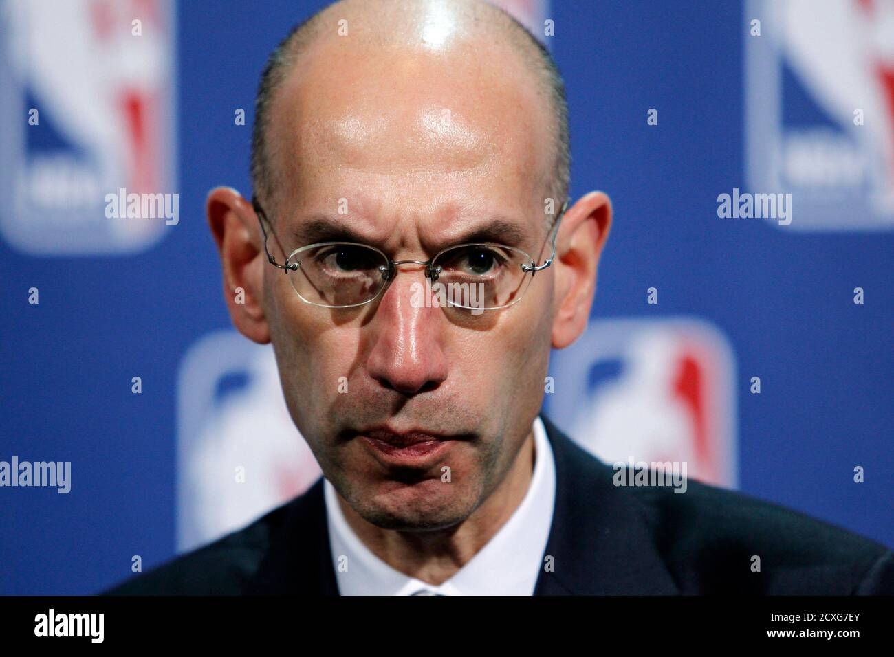 NBA Deputy Commissioner Adam Silver listens to a question at a news  conference after holding another round of unsuccessful contract  negotiations between the NBA and the NBA Players Association in New York,