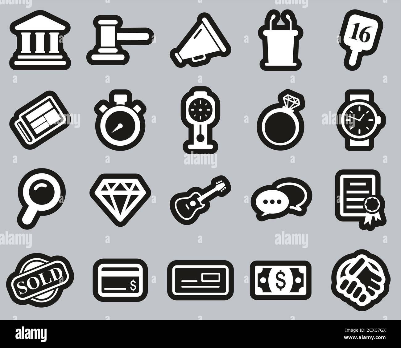 Auction Icons White On Black Sticker Set Big Stock Vector Image & Art ...