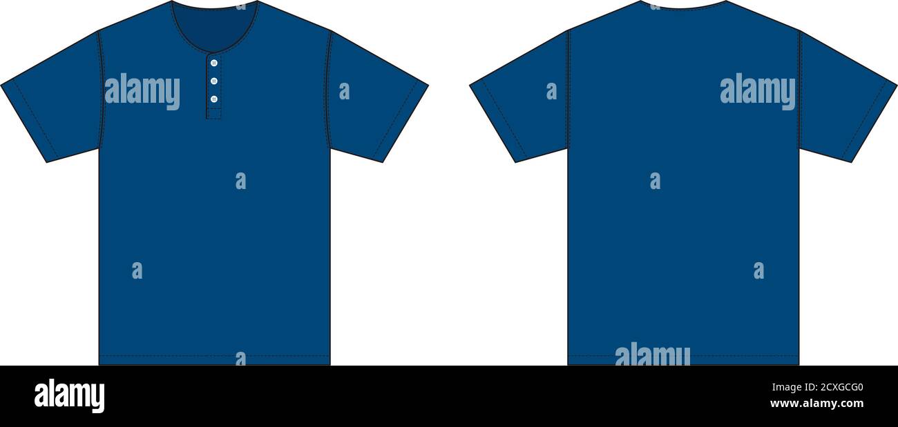 Short-sleeve shirt (Henry neck) template vector illustration / blue Stock Vector