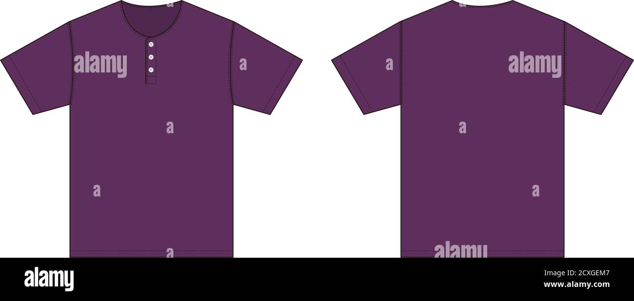 Short-sleeve shirt (Henry neck) template vector illustration / purple Stock Vector