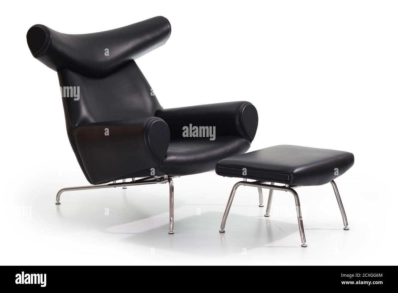 Stylish black leather sofa on white background Stock Photo - Alamy