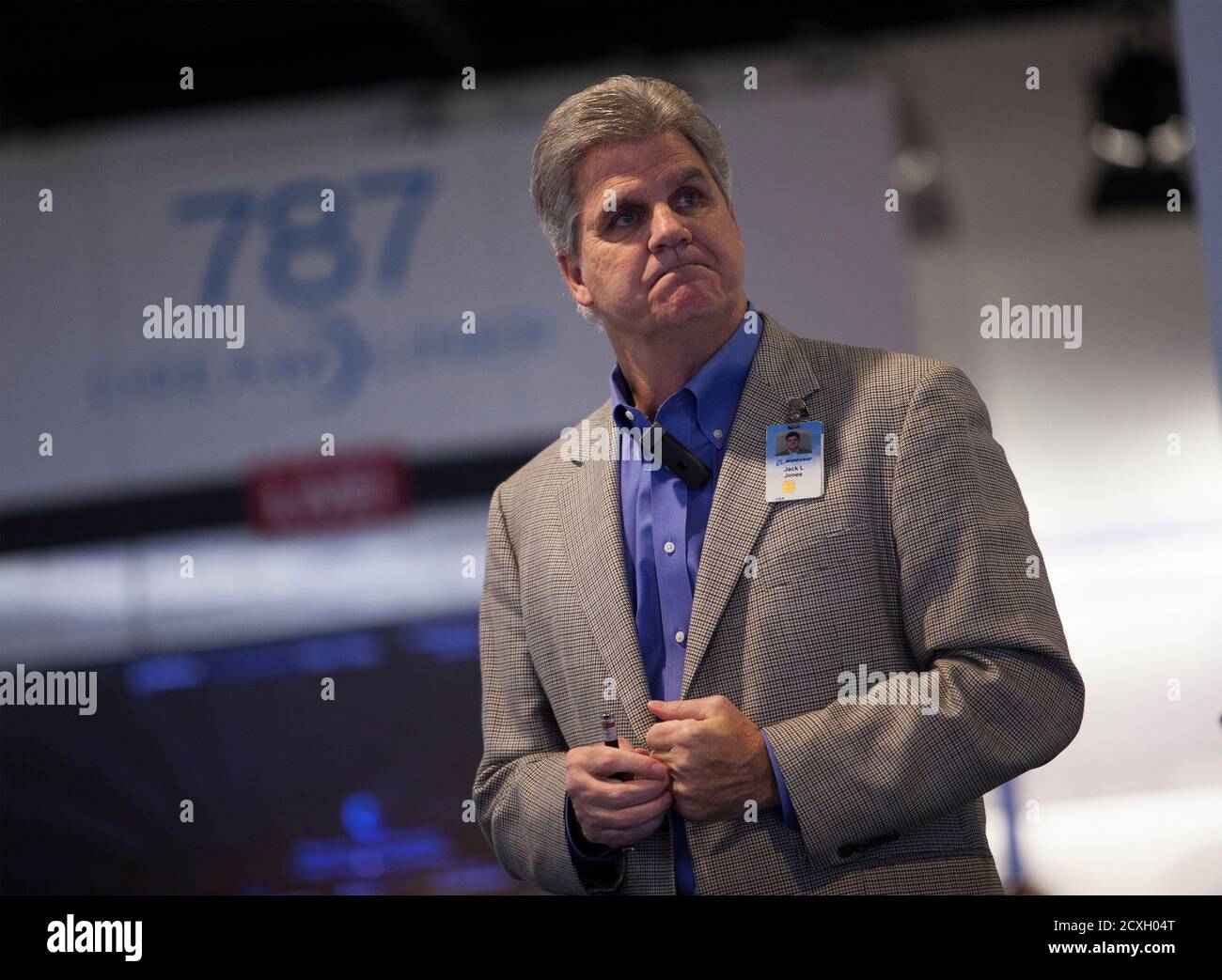 Boeing South Carolina general manager Jack Jones gives a year in review  presentation at the company's plant in North Charleston, South Carolina on  December 19, 2013. Three days after Boeing received proposals