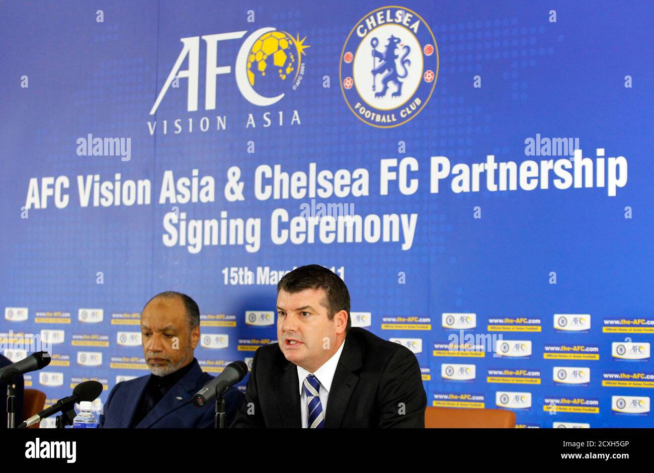 English Premier League Club Chelsea Fc S Chief Executive Ron Gourlay Speaks As Asian Football Confederation Afc President Mohamed Bin Hammam Listens During The Signing Ceremony Of The Renewal Of The Vision Asia English Premier League Club Chelsea Fc S Chief Executive Ron Gourlay Speaks As Asian Football Confederation Afc President Mohamed Bin Hammam Listens During The Signing Ceremony Of The Renewal Of The Vision Asia