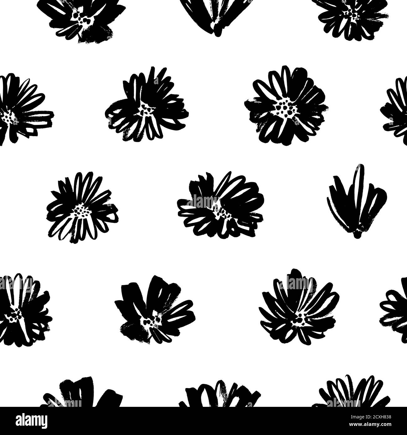 Brush flower vector seamless pattern.  Stock Vector