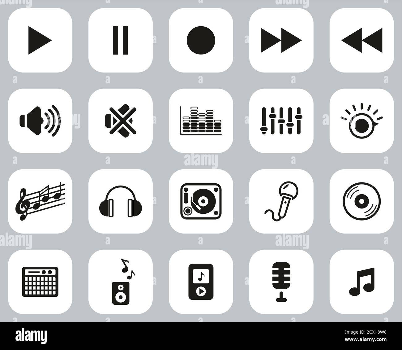 Audio Or Sound Icons Black & White Flat Design Set Big Stock Vector ...