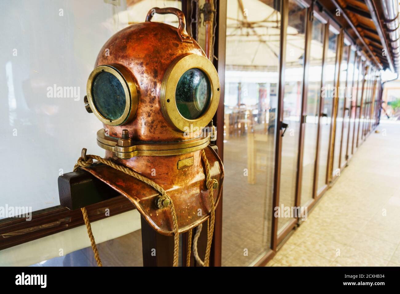 Vintage diving helmet. Vintage original Soviet 3bolt diving Stock