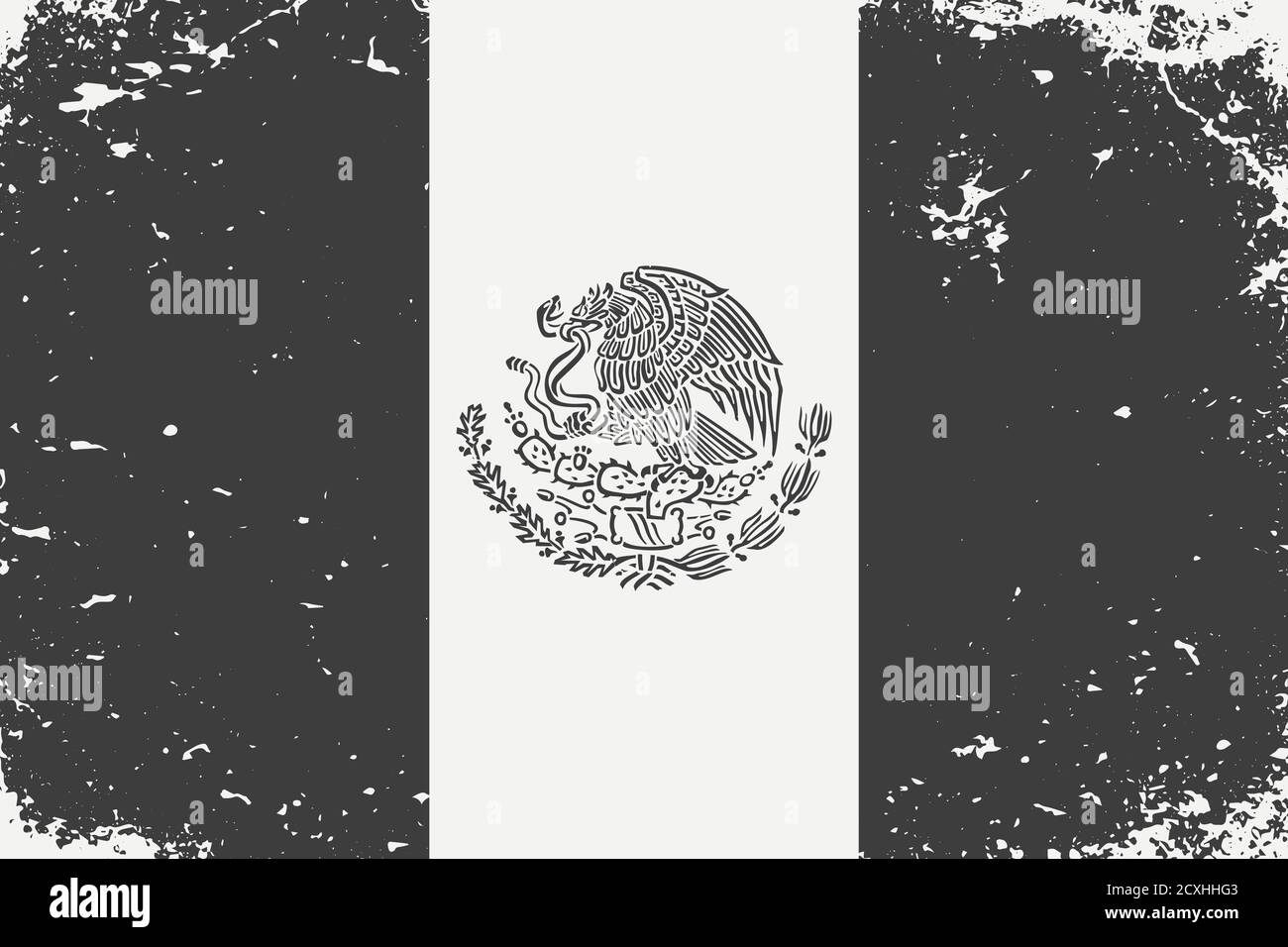 Grunge styled black and white flag Mexico. Old vintage backgroun Stock Vector