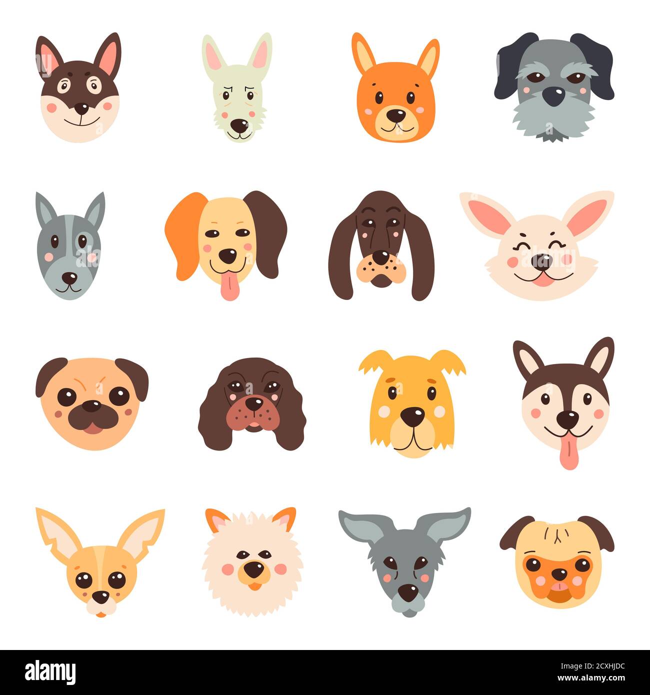 Set of cute dogs. Vector illustration on a white isolated background ...