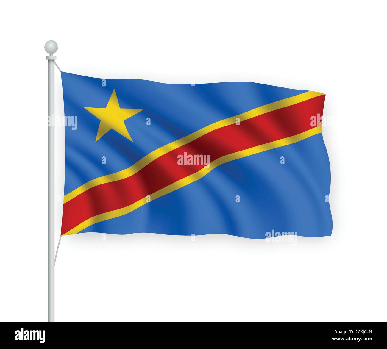 3d waving flag Democratic Republic Congo Isolated on white backg Stock Vector
