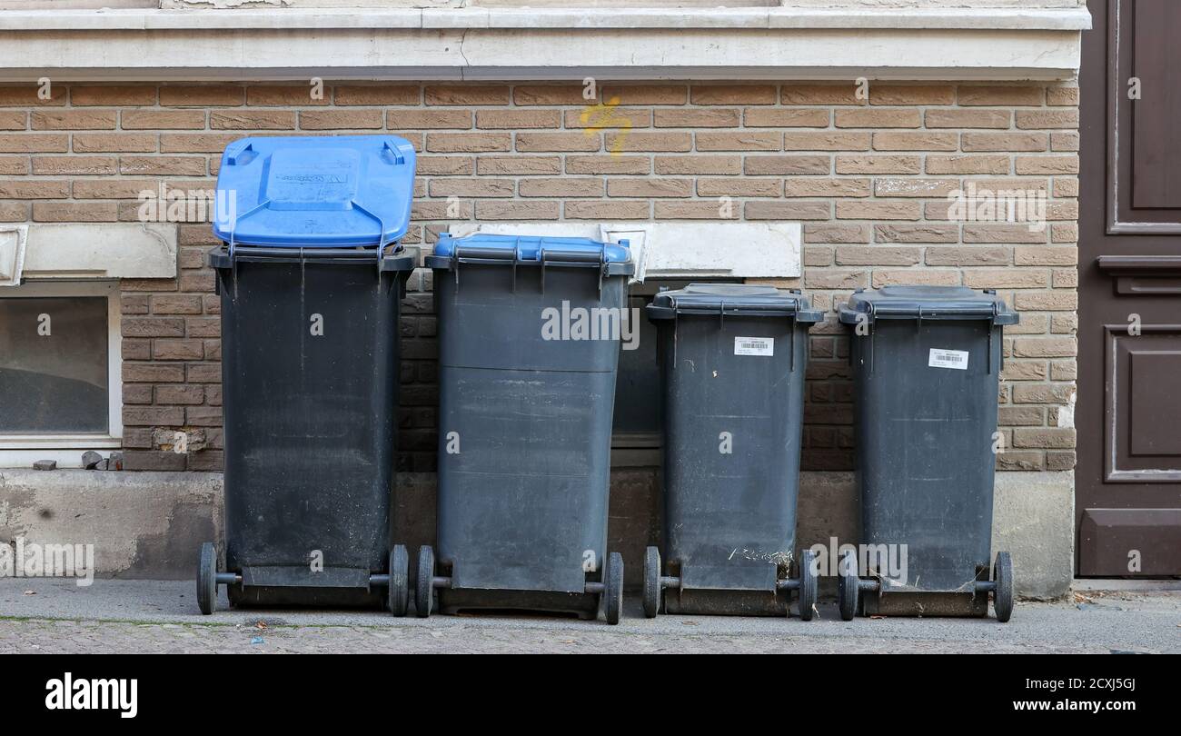Leipzig Germany 01st Oct 2020 Waste Bins For Cardboard And Paper As Well As For Residual Waste Are Located On A House Wall The Trade Union Verdi Is Calling On Employees In