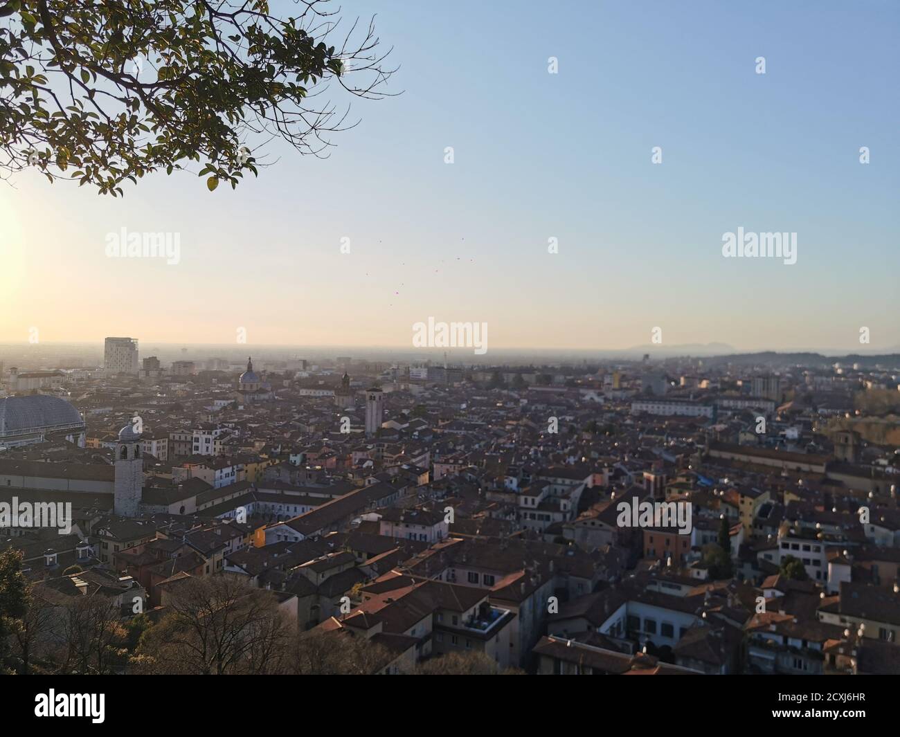 panorama of the city of Brescia at sunset with a wide view from the castle bastion. High quality photo Stock Photo