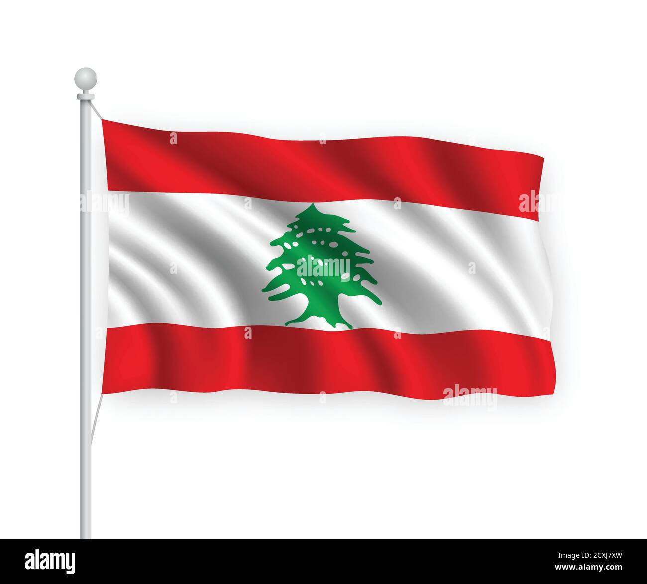 3d waving flag Lebanon Isolated on white background Stock Vector Image