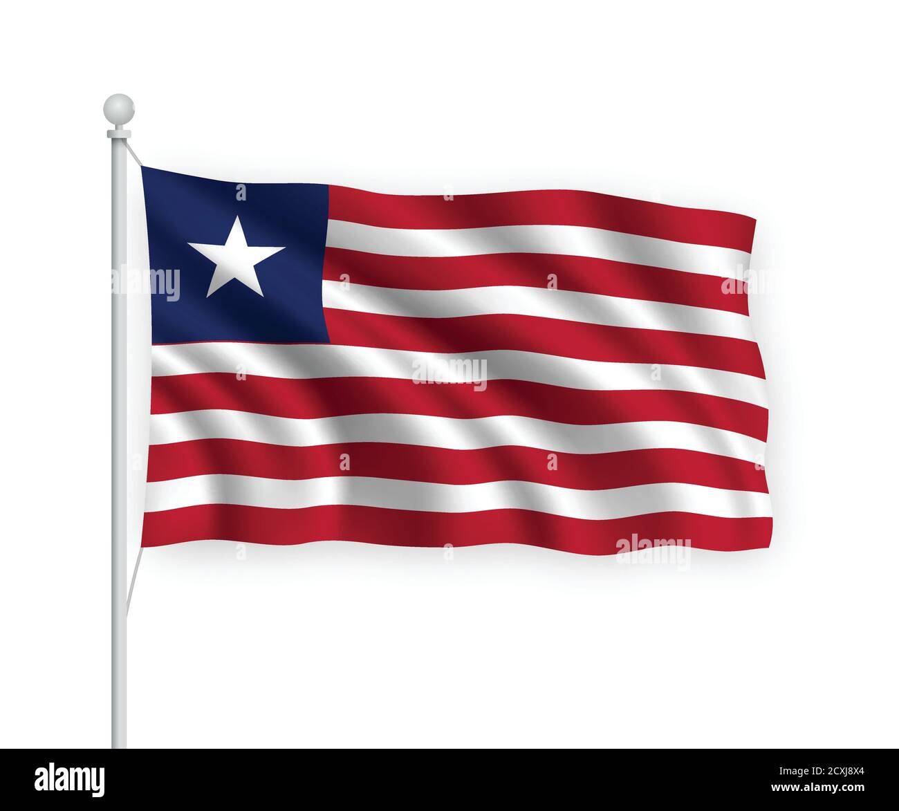 3d waving flag Liberia Isolated on white background Stock Vector Image ...