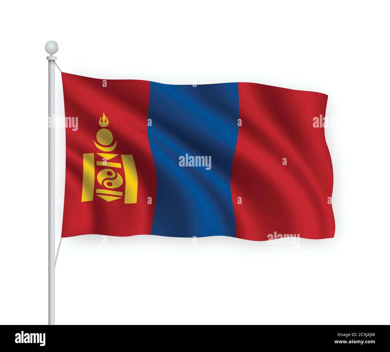 3d waving flag Mongolia Isolated on white background. Stock Vector