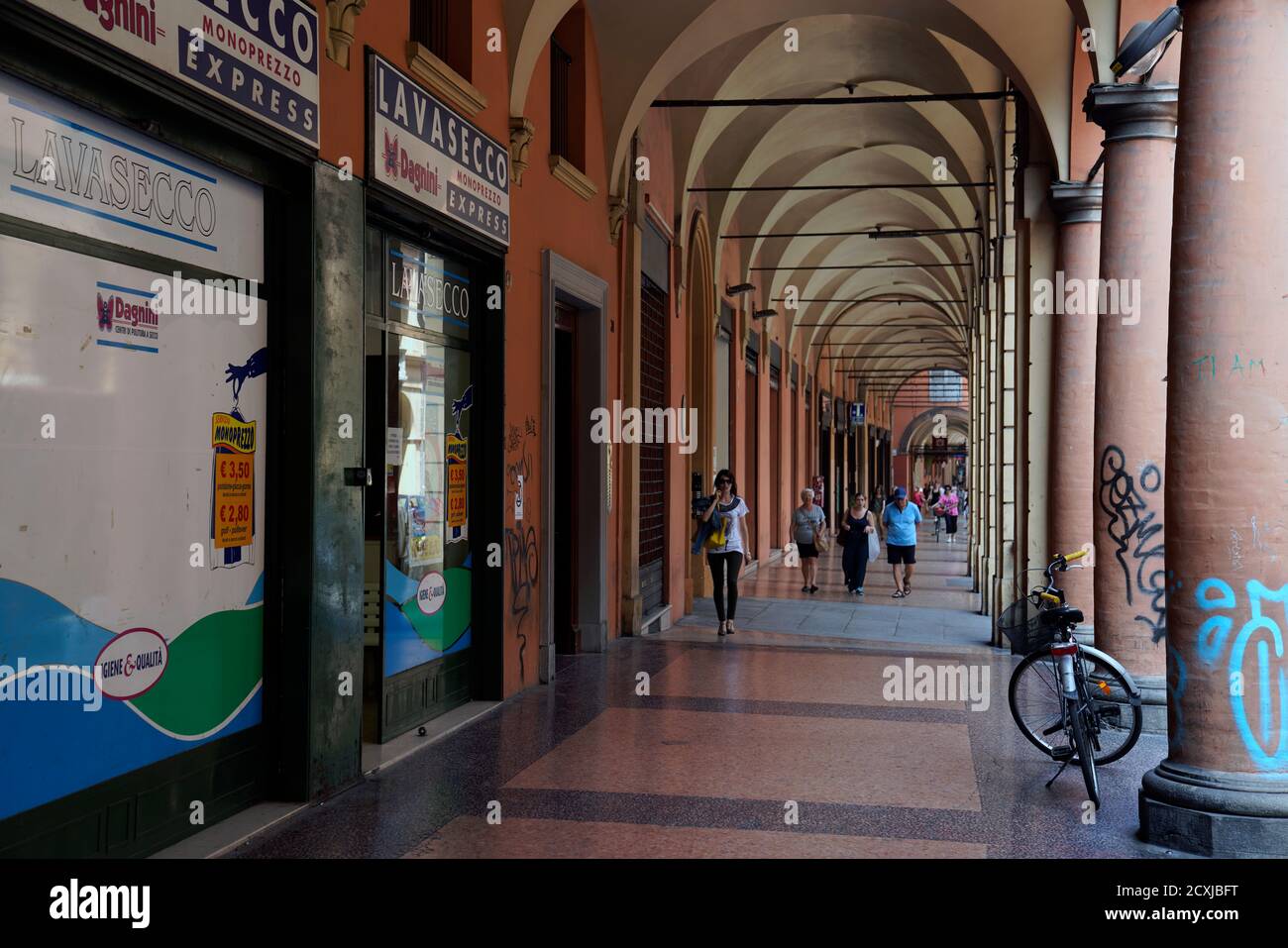 under the arcades, Bologna, Emilia-Romagna, Italy Stock Photo