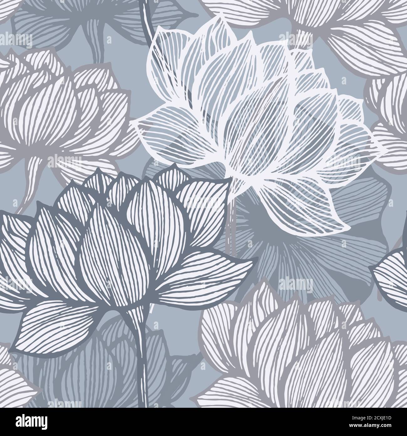 Flower line art. Vector floral background. Blue and grey art deco flower  seamless pattern Stock Vector Image & Art - Alamy