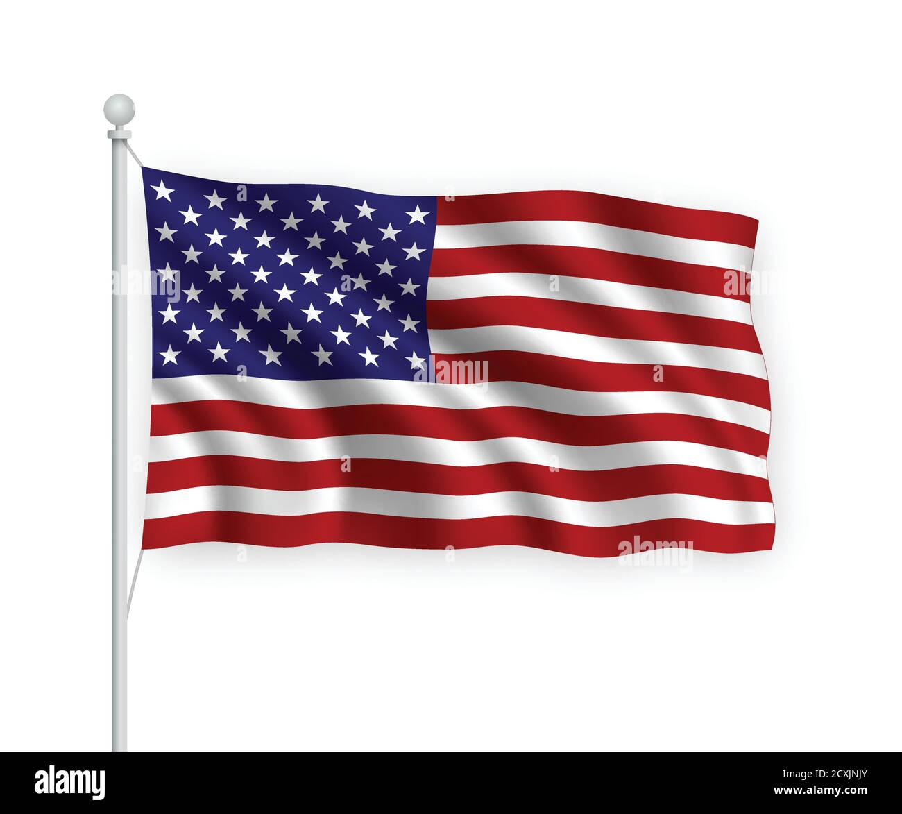 3d waving flag United States Isolated on white background. Stock Vector