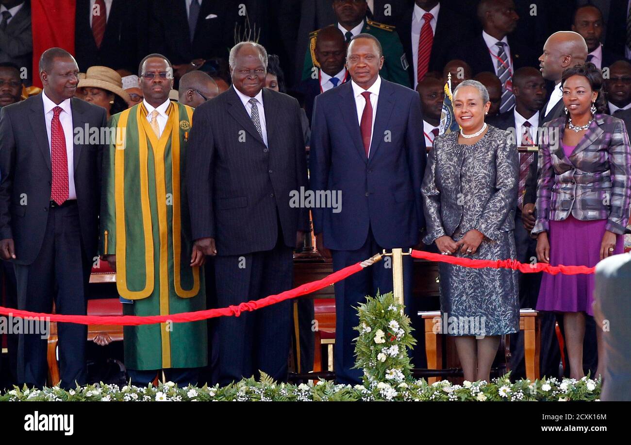 Kenya S President Uhuru Kenyatta 3rd R Poses For A Photograph With His Predecessor Mwai Kibaki 3rd L Together With Deputy President William Ruto L Chief Justice Willy Mutunga 2nd L First Lady