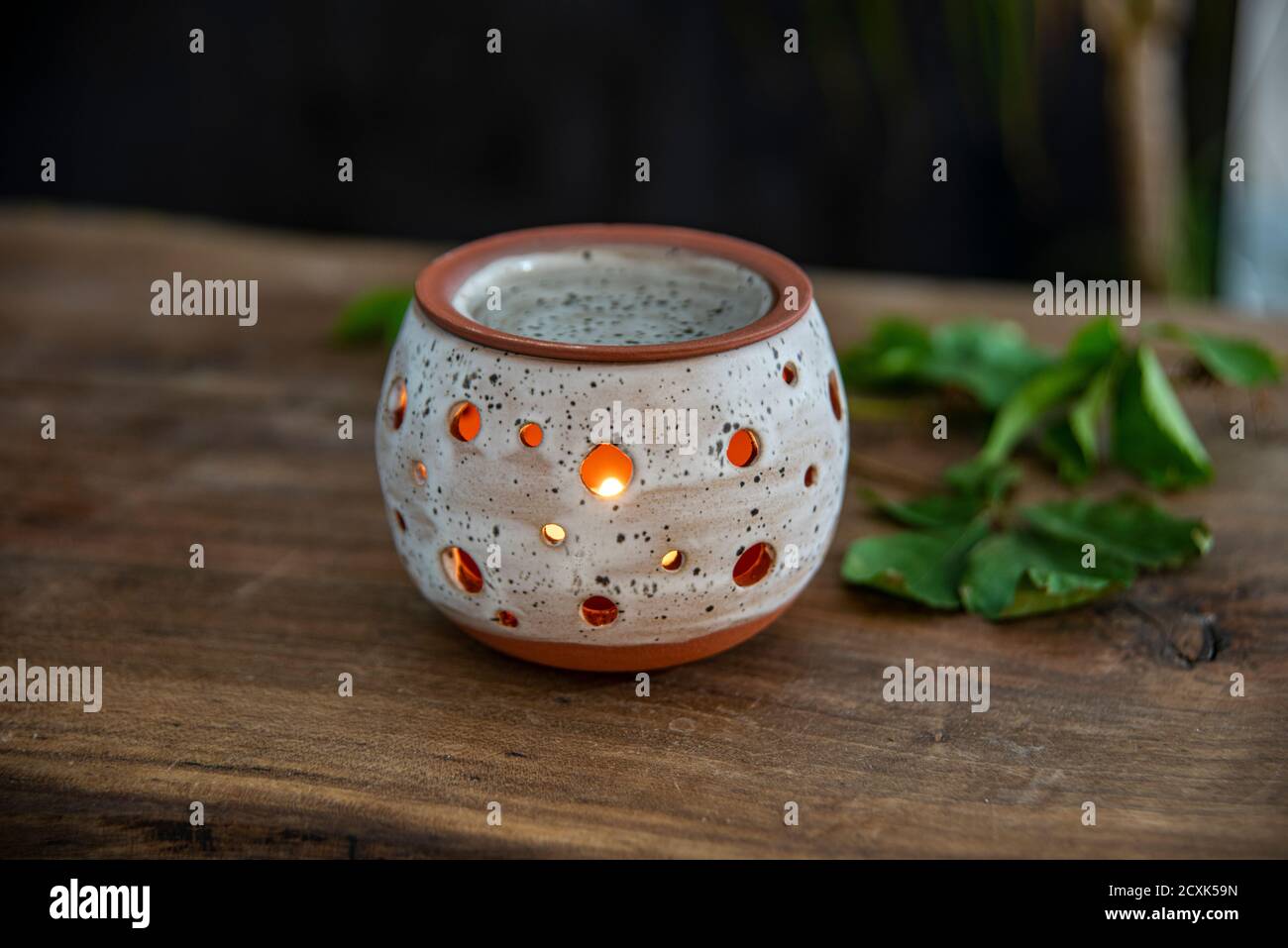 handmade ceramic candle holder lantern Stock Photo Alamy
