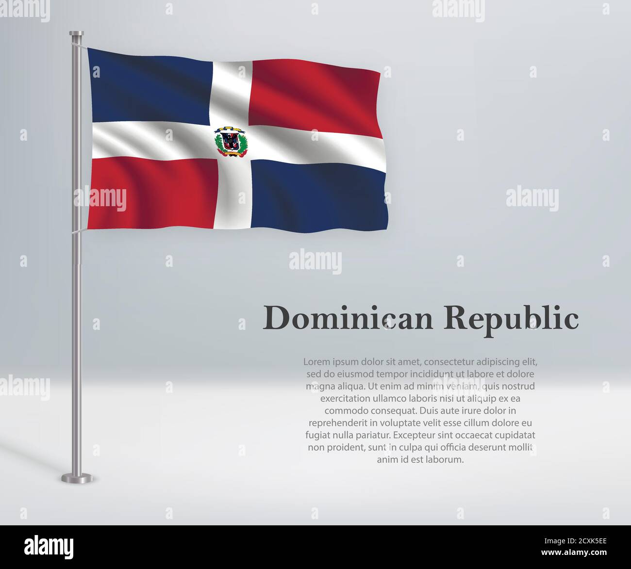 Waving flag of Dominican Republic on flagpole. Template for inde Stock ...