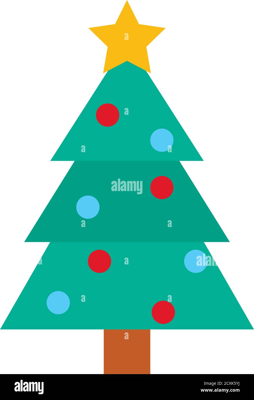 christmas tree with ornaments over white background, flat style, vector