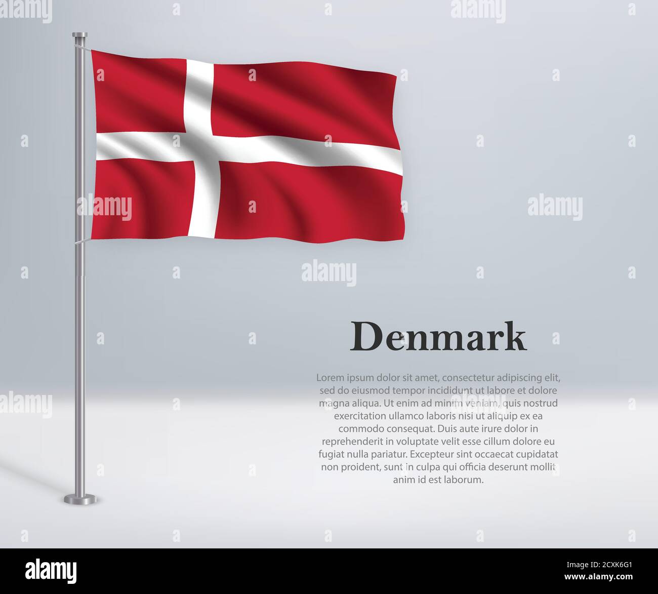 Waving flag of Denmark on flagpole. Template for independence da Stock Vector