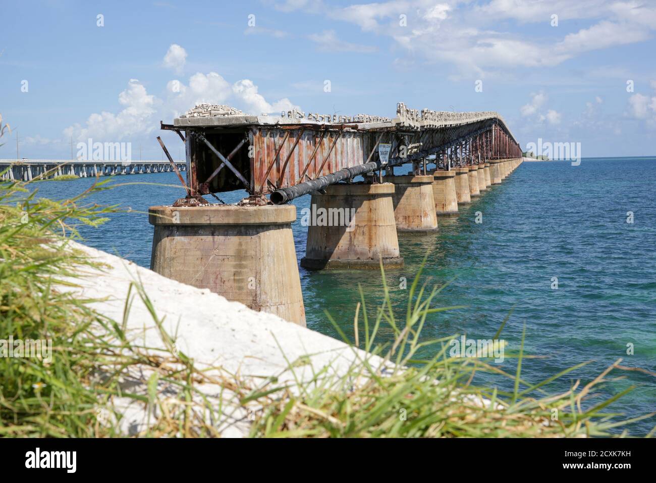 Old disused Seven Mile bridge connects the Keys to the mainland, Key West, Florida, USA Stock Photo