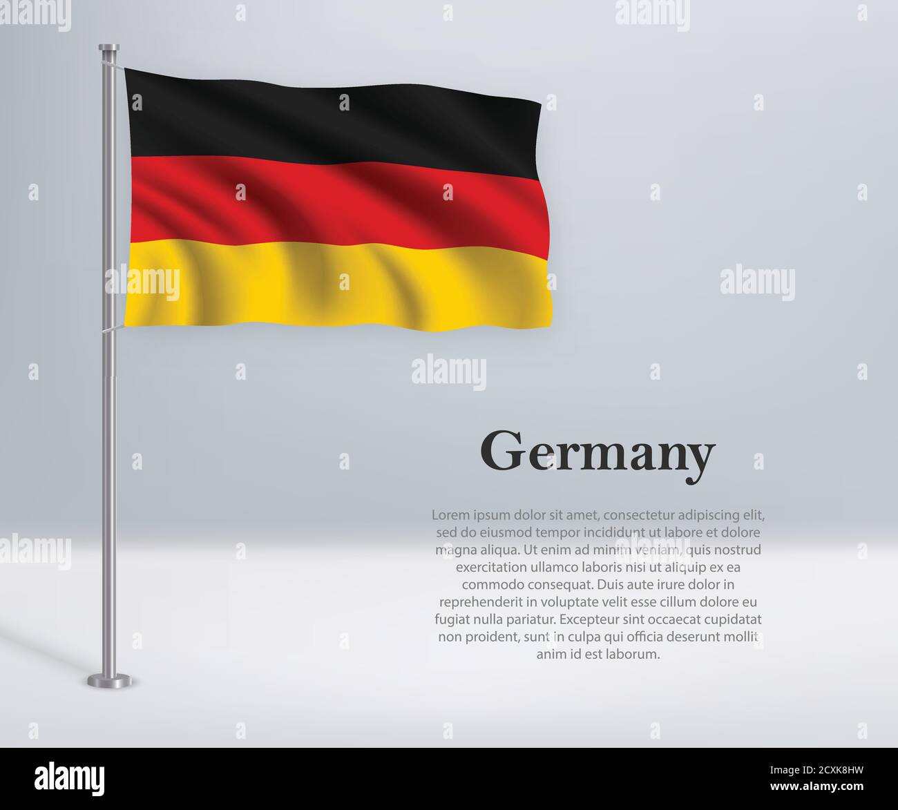 Waving flag of Germany on flagpole. Template for independence da Stock Vector