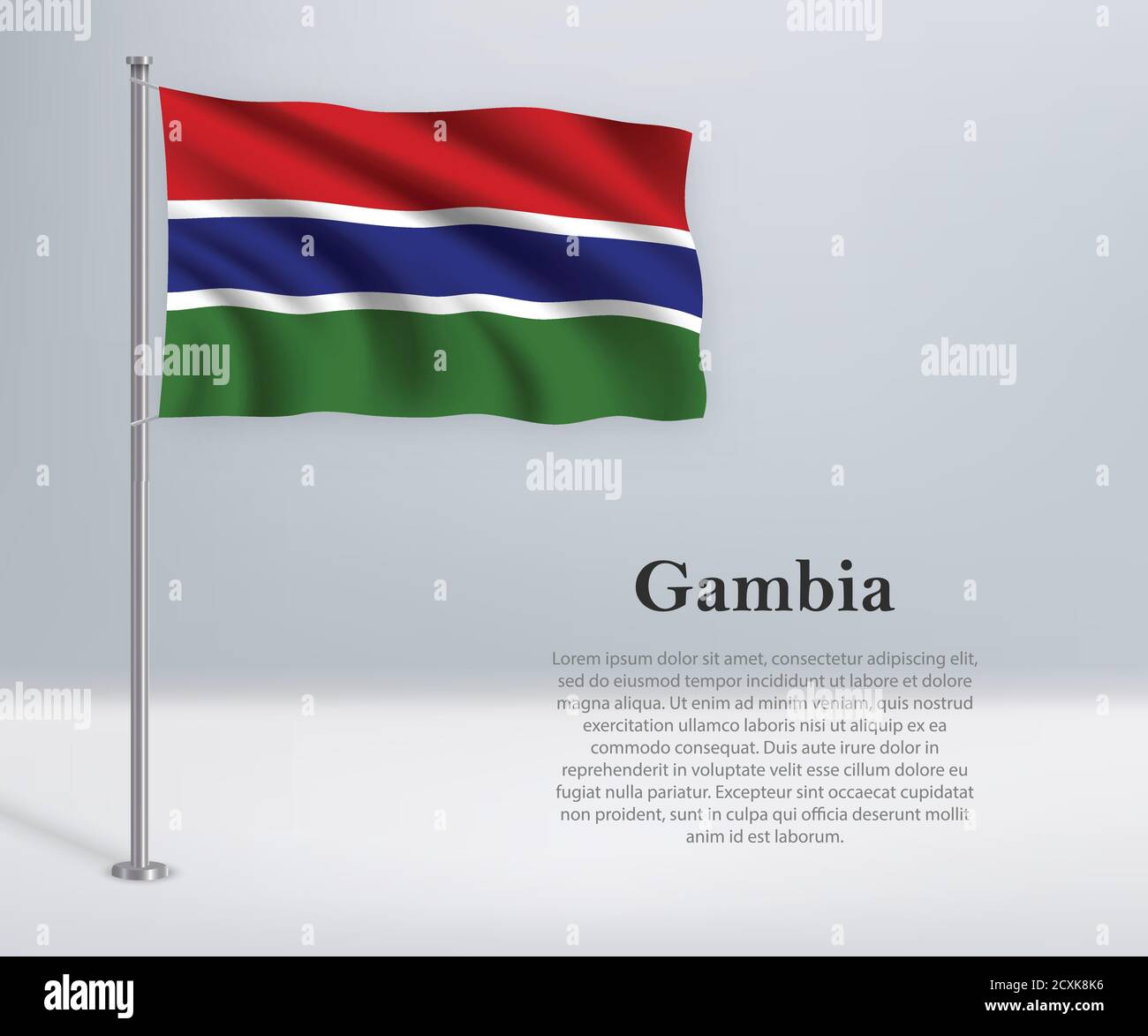 Waving flag of Gambia on flagpole. Template for independence day Stock ...