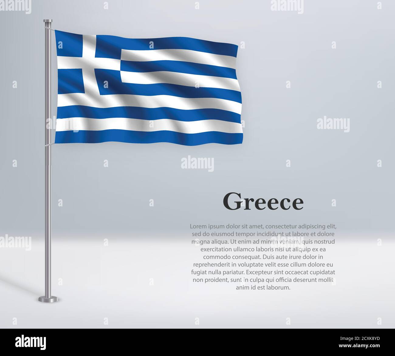 Waving flag of Greece on flagpole. Template for independence day Stock Vector