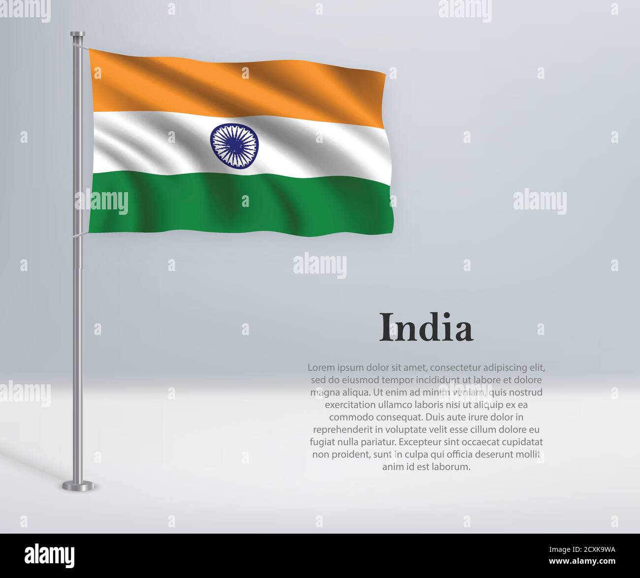 Waving flag of India on flagpole. Template for independence day Stock ...