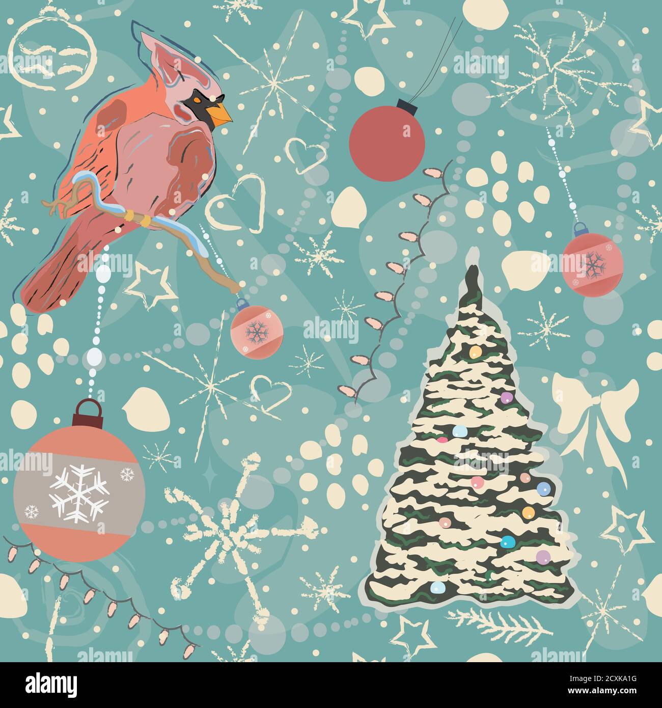 Seamless Winter Pattern with Christmas Ornaments. vector Illustration. Stock Vector