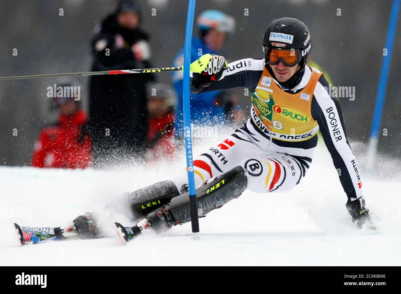 Felix Neureuther of Germany skis to the eighth best time in the first run of the men's World Cup slalom in Beaver Creek, Colorado December 8, 2011. REUTERS/Rick Wilking (UNITED STATES - Tags: SPORT SKIING) Stock Photo