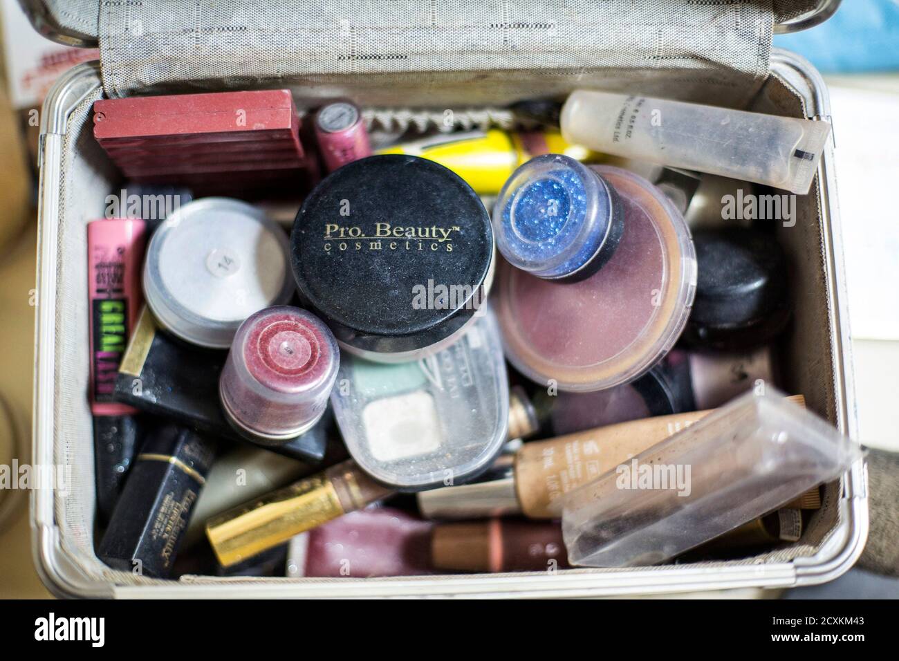 A make-up case is seen backstage before a drag show in Tel Aviv June 9, 2014. The show is part of the city's gay pride week, ending on June 13 with the Gay Pride Parade. Picture taken June 9, 2014. REUTERS/Baz Ratner (ISRAEL - Tags: SOCIETY ENTERTAINMENT) Stock Photo