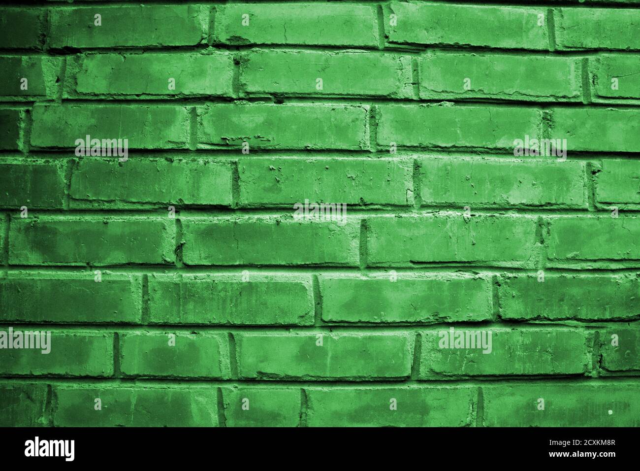 Abstract green scratched wall surface. Beautiful brick wall texture Stock Photo