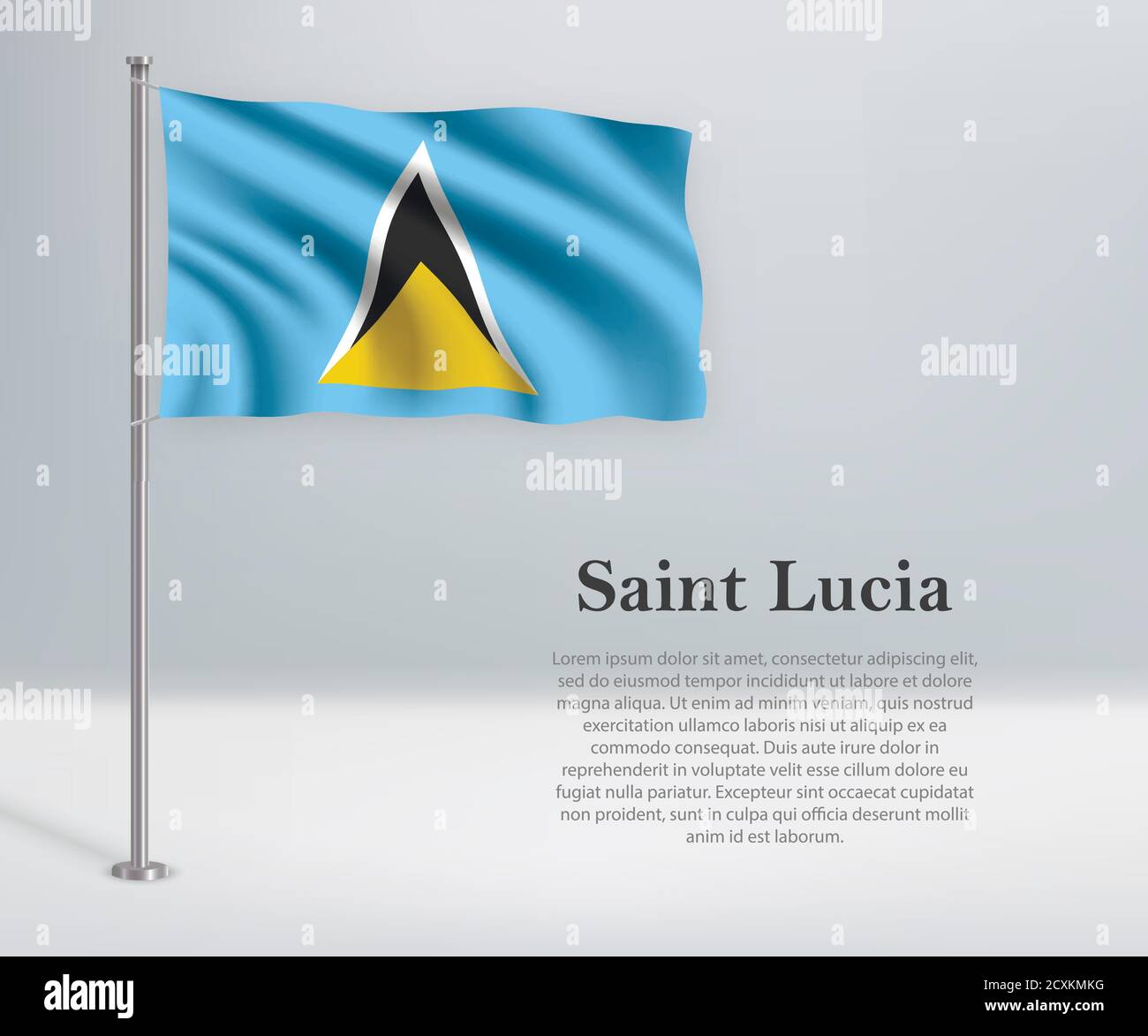 Waving flag of Saint Lucia on flagpole. Template for independenc Stock Vector